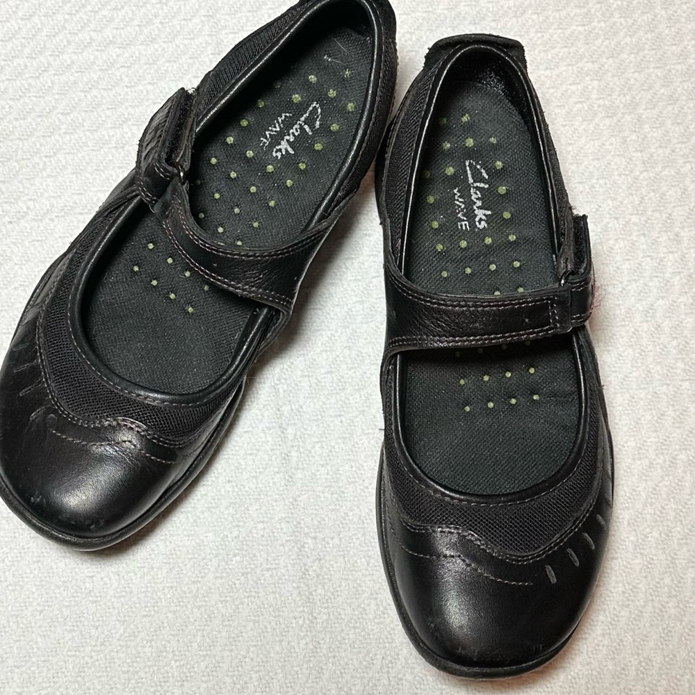 🐦⬛CLARKS Wave Walk Women’s 5.5 Black Leather Mary Jane Comfort Shoes